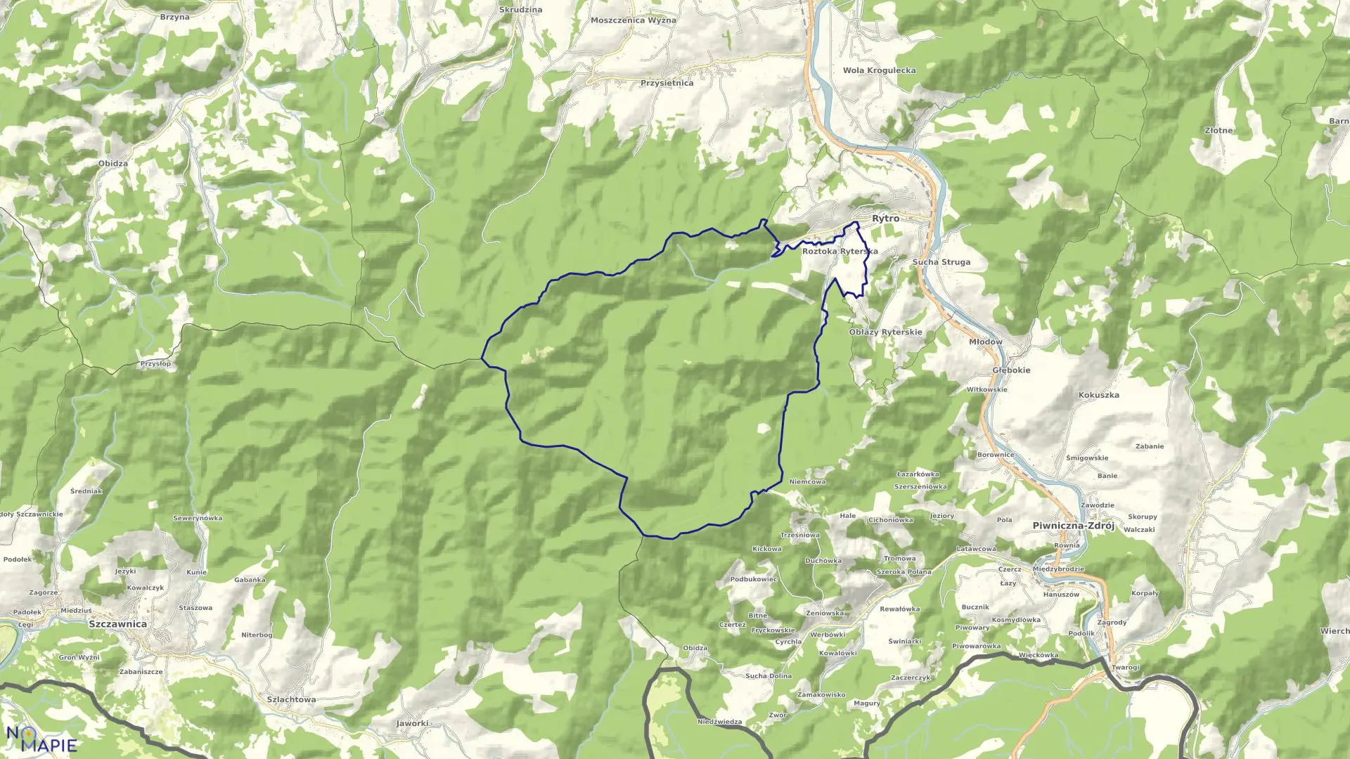 Mapa obrębu Roztoka Ryterska w gminie Rytro